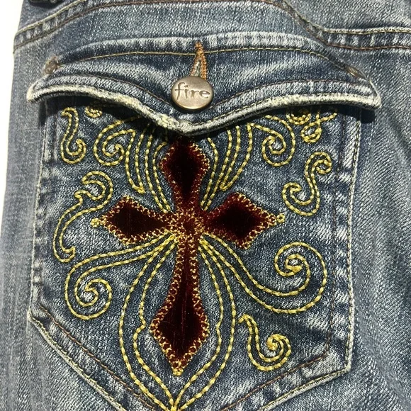 Kut from the Kloth Embroidered Bootcut Jeans Size L Y2K Cross Pocket Denim - Picture 5 of 10